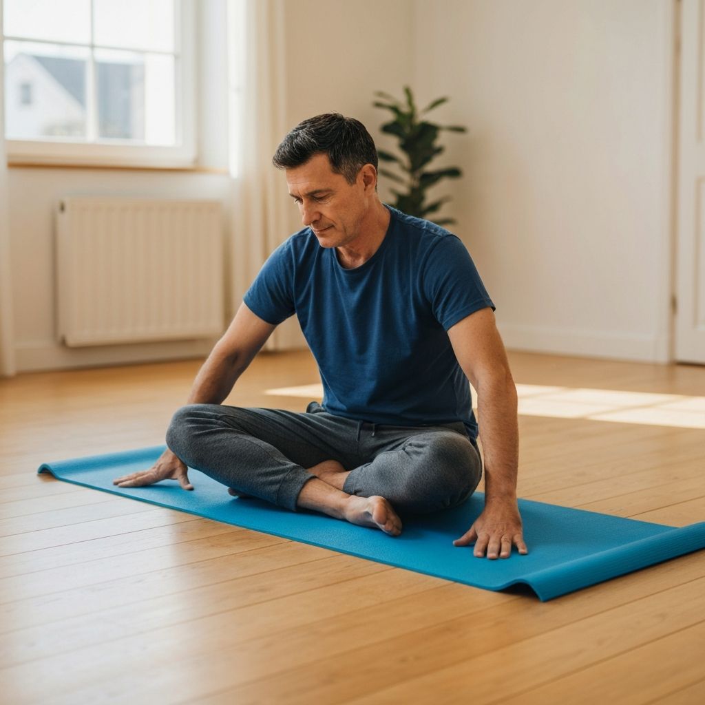 Person doing a seated stretch on a yoga mat